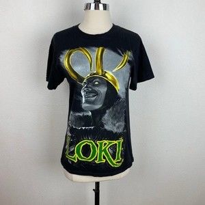 Marvel Loki Black Cotton T Shirt Graphic Front Short Sleeves Spell Out Sm 34/36